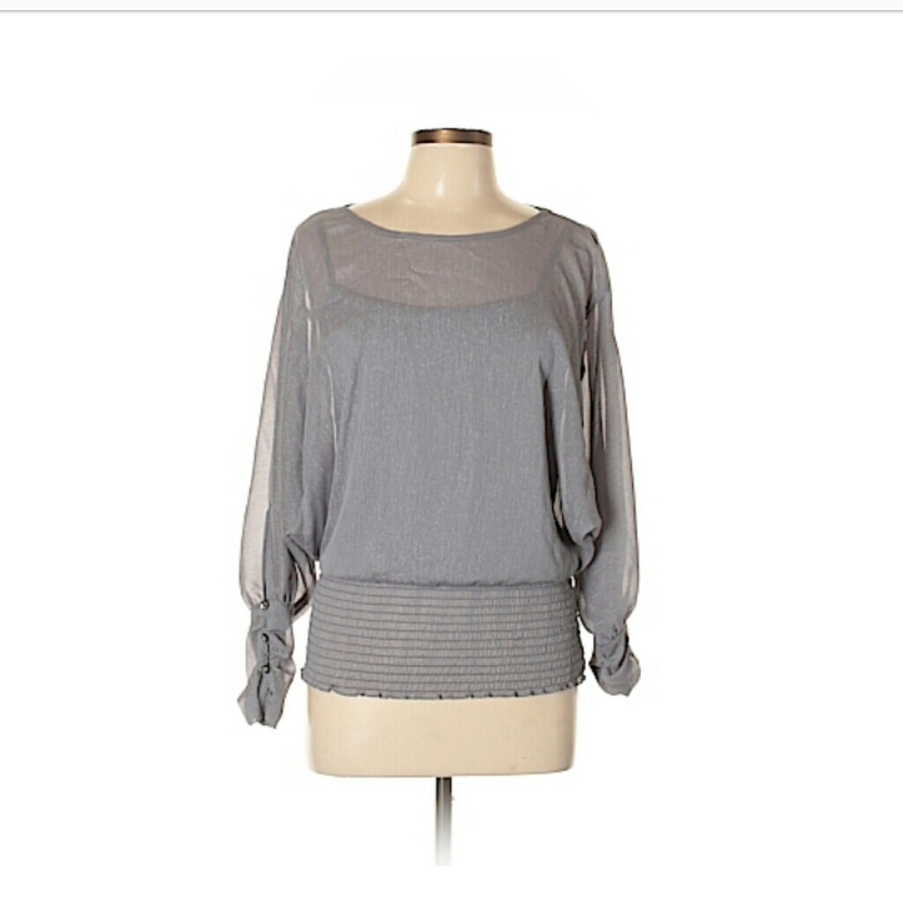 Gray 3/4 Sleeve Blouse - Size M